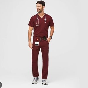FIGS Men's Burgundy Scrub matching set